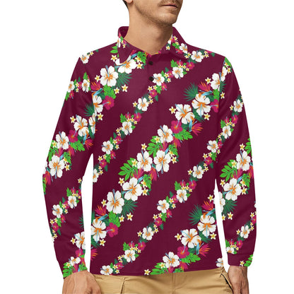 Hawaiian Themed Pattern Print Design H06 Long Sleeve Polo Shirt For Men's