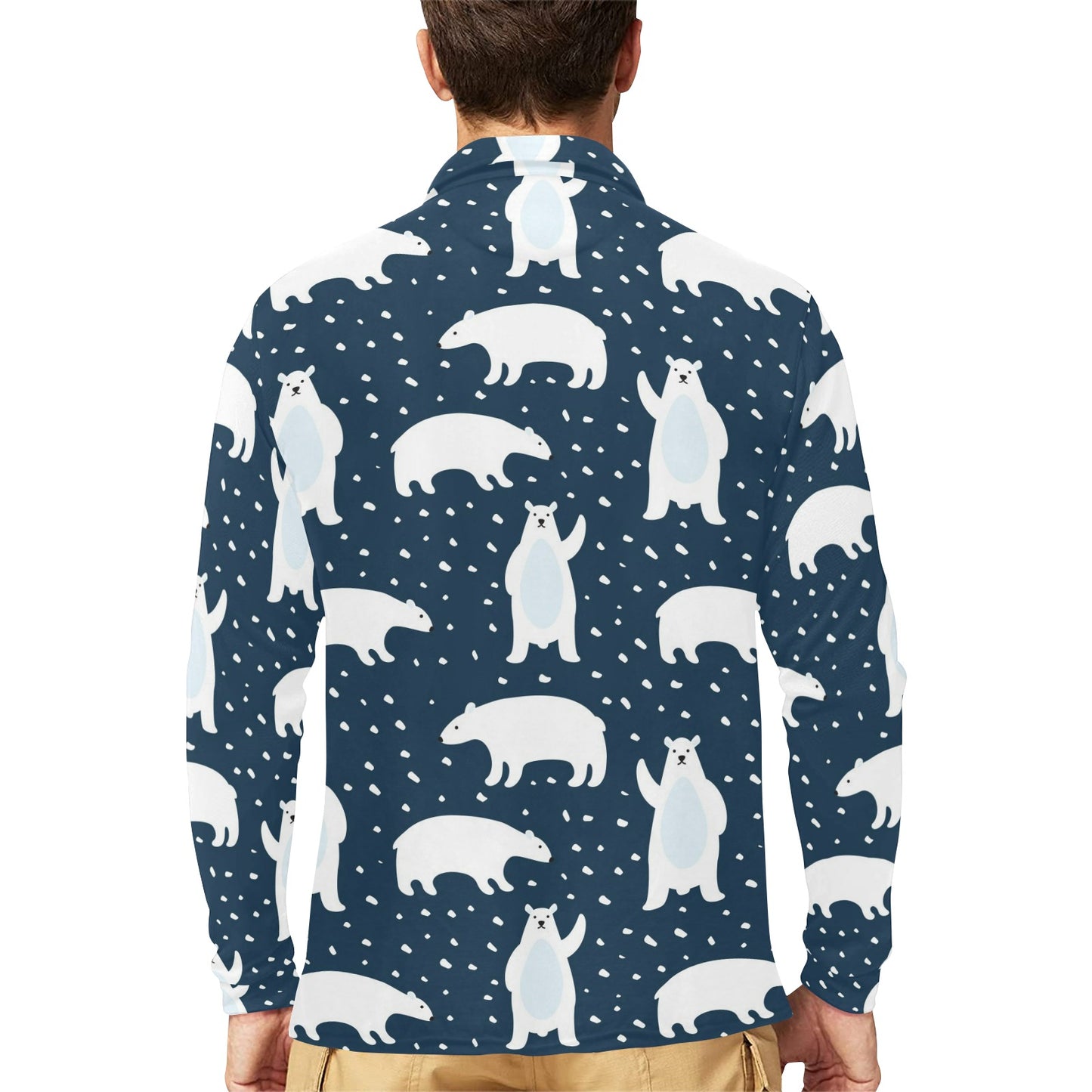 Polar Bear Pattern Print Design A02 Long Sleeve Polo Shirt For Men's