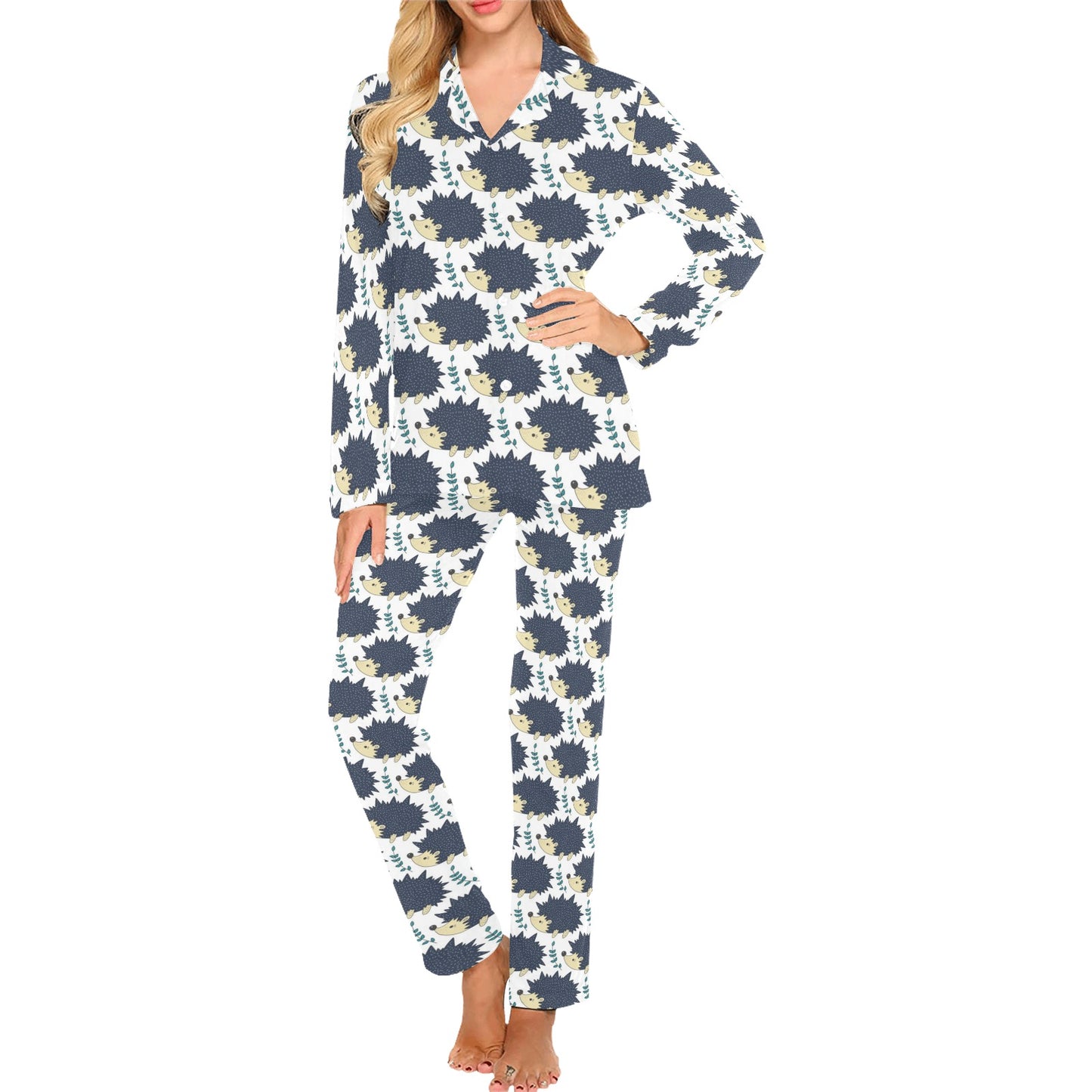 Hedgehog Print Design LKS401 Women's Long Pajama Set