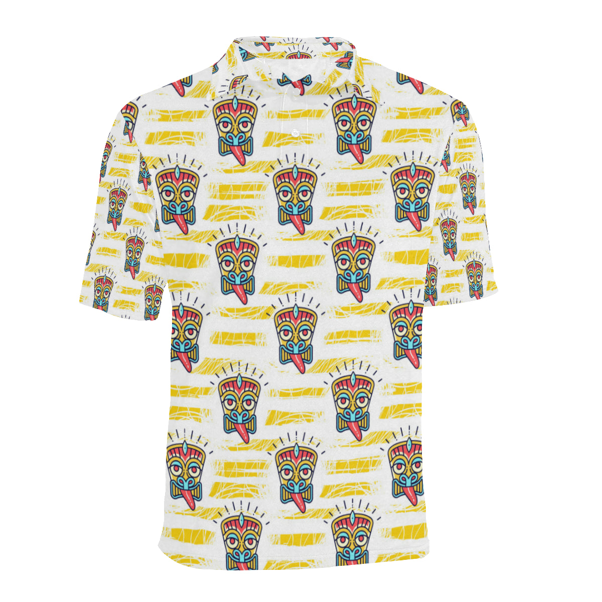 Tiki Smile Mask Print Pattern Men Polo Shirt
