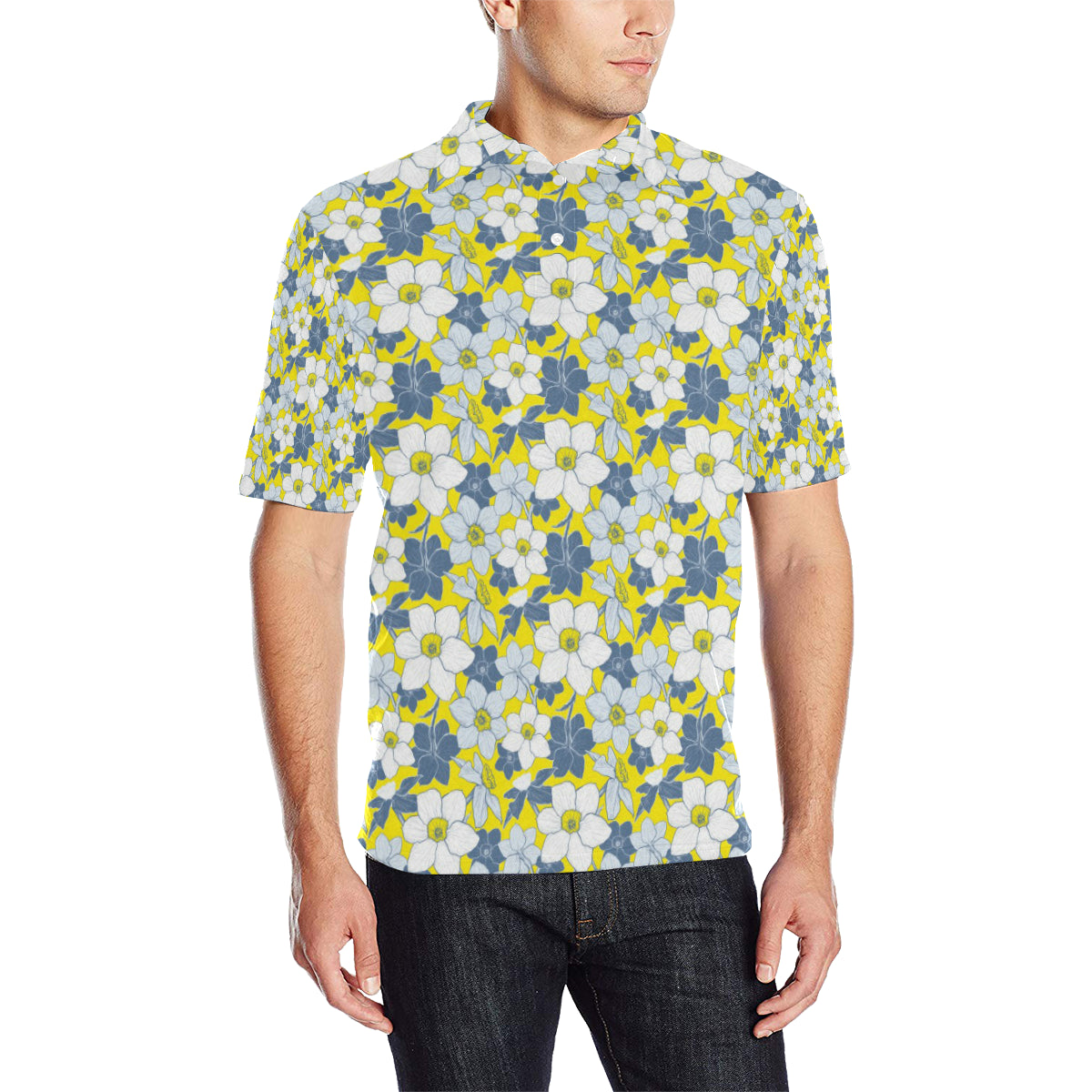 Daffodils Pattern Print Design 01 Men Polo Shirt