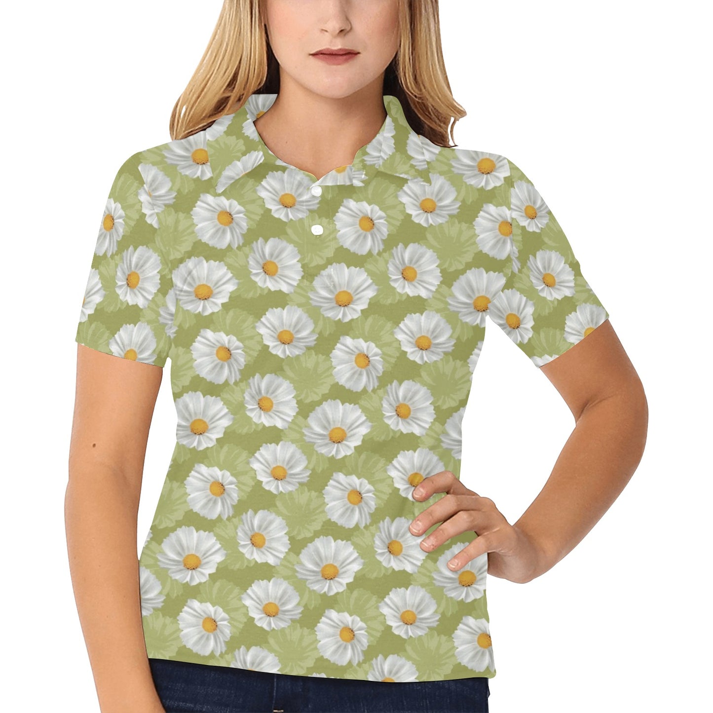 Daisy Pattern Print Design DS06 Women's Polo Shirt