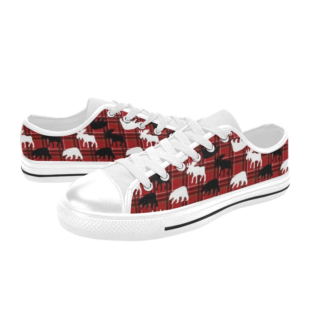 Moose Print Design LKS401 Women's White Low Top Shoes