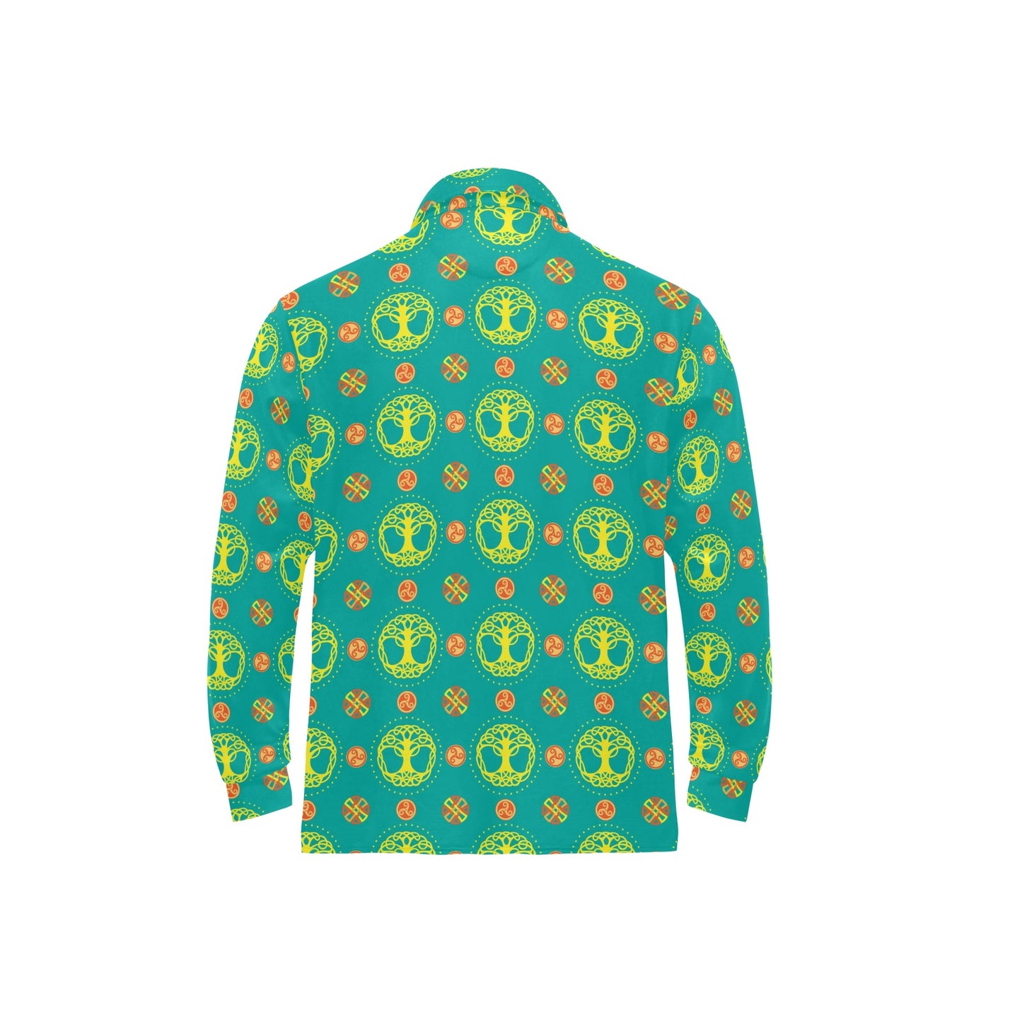 Celtic Tree of Life Print Pattern Long Sleeve Polo Shirt For Men's