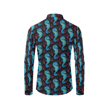 SeaHorse Print Design LKS401 Men's Long Sleeve Dress Shirt