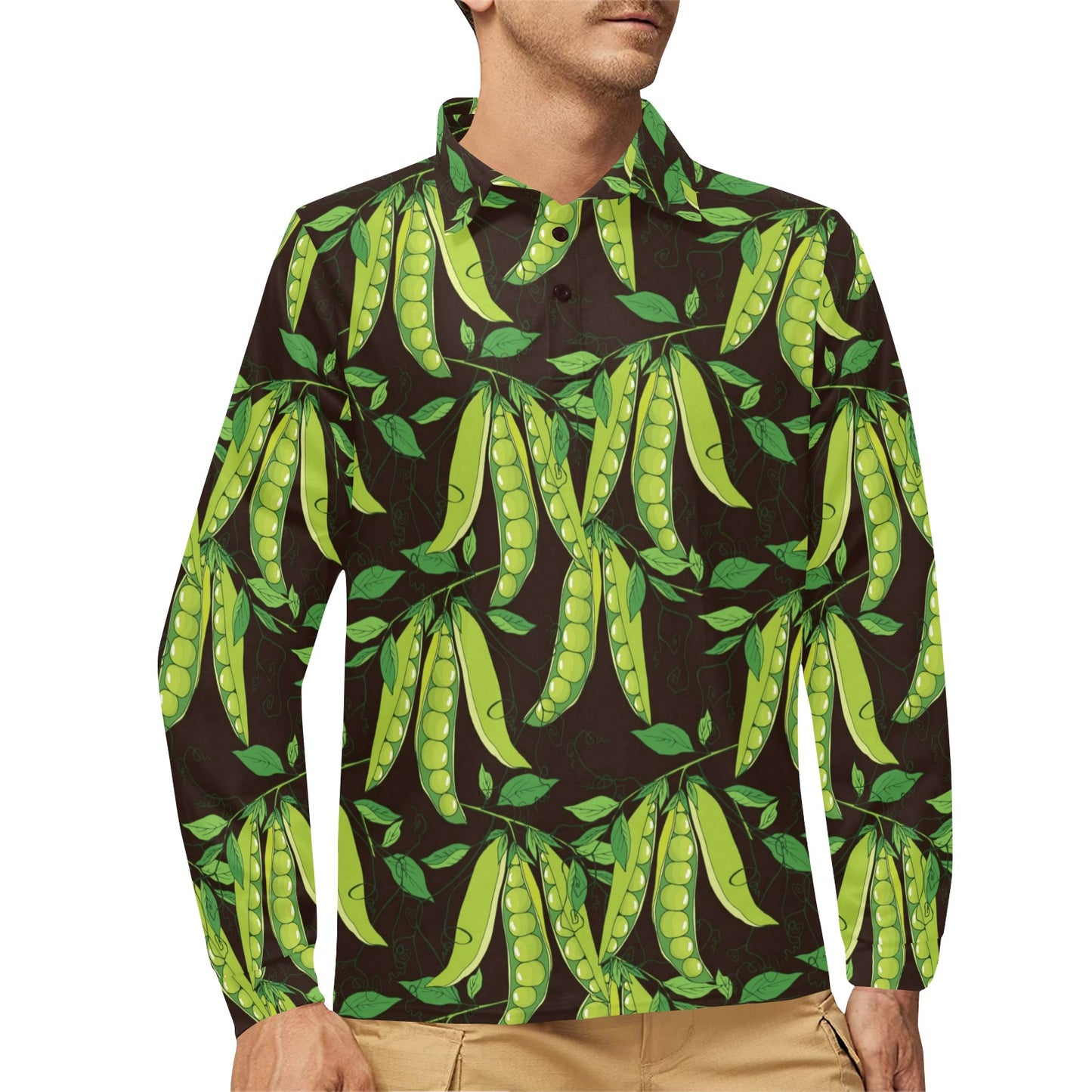 Peas Pattern Print Design A03 Long Sleeve Polo Shirt For Men's