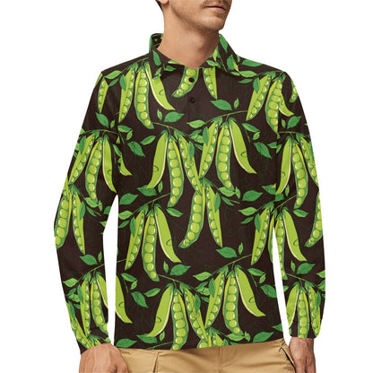 Peas Pattern Print Design A03 Long Sleeve Polo Shirt For Men's