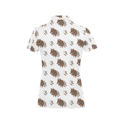 Aztec Wolf Pattern Print Design 02 Women's Polo Shirt