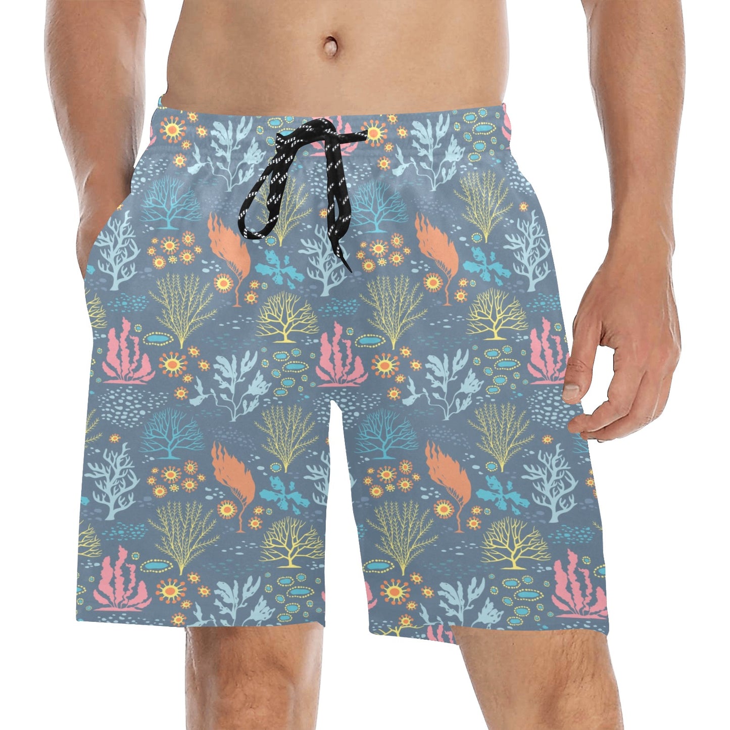 Seaweed Print Design LKS304 Men's Swim Trunks Beach Shorts
