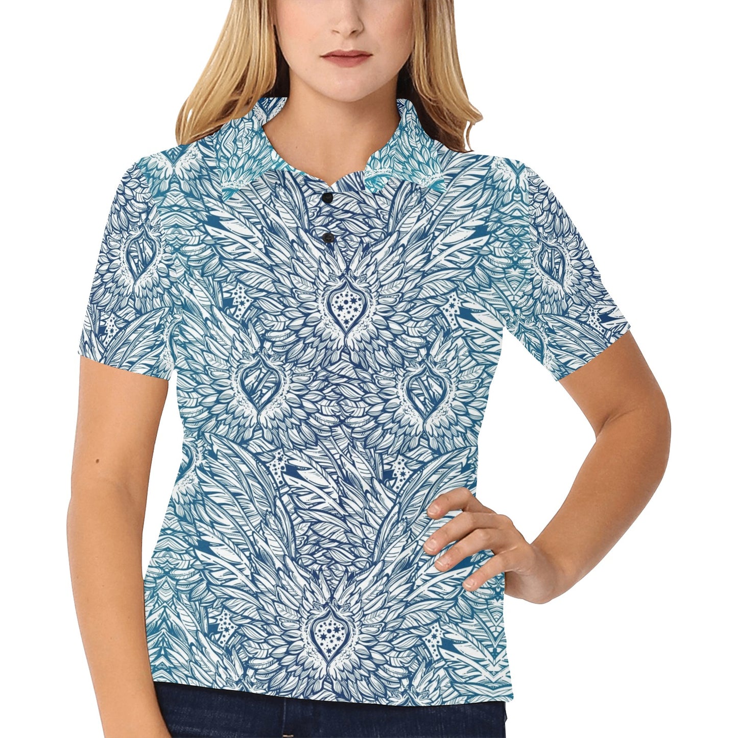 Angel Wings Boho Design Themed Print Women's Polo Shirt