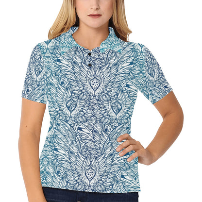 Angel Wings Boho Design Themed Print Women's Polo Shirt