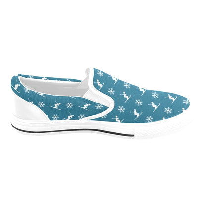 Ski Print Design LKS301 White Slip Ons Canvas Women's Shoes