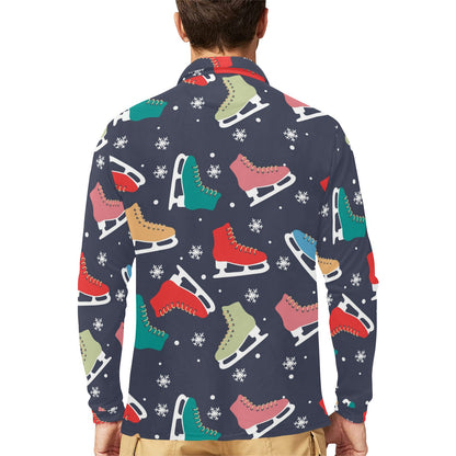 Ice Skate Pattern Print Design 04 Long Sleeve Polo Shirt For Men's