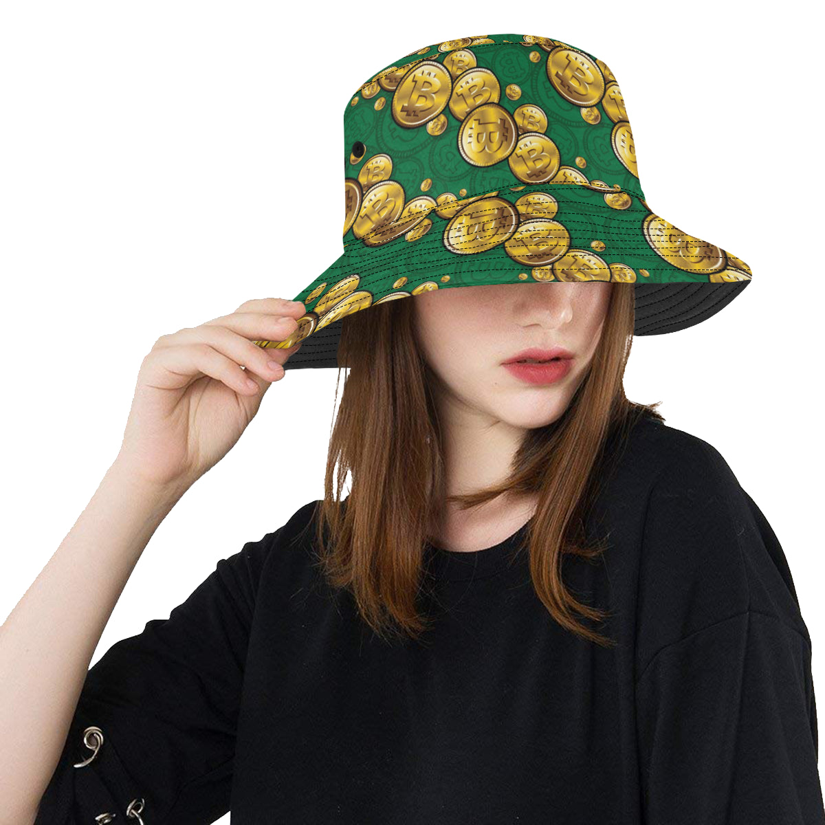 Bitcoin Pattern Print Design DO02 Unisex Bucket Hat