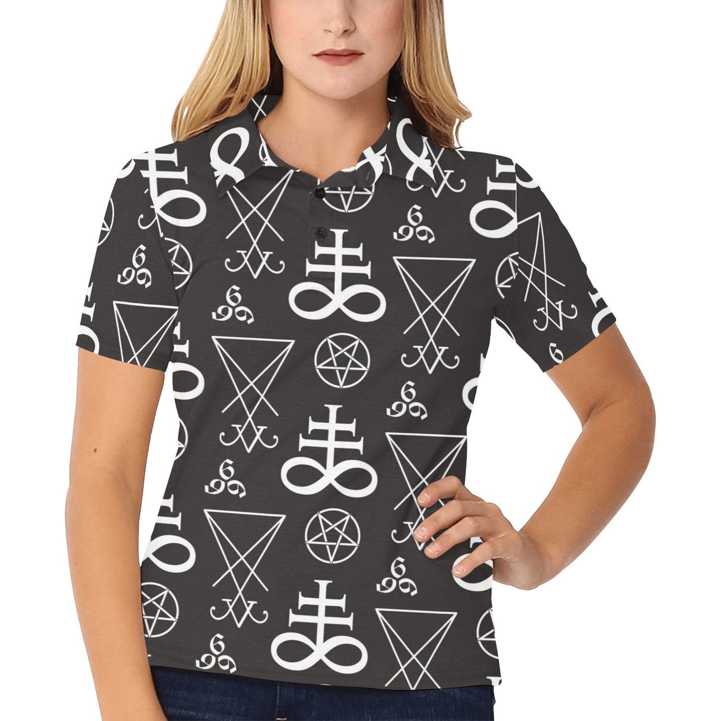 Pentagram Pattern Print Design A04 Women's Polo Shirt