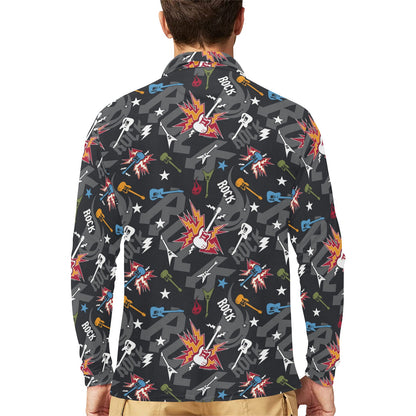 Rock and Roll Pattern Print Design A01 Long Sleeve Polo Shirt For Men's