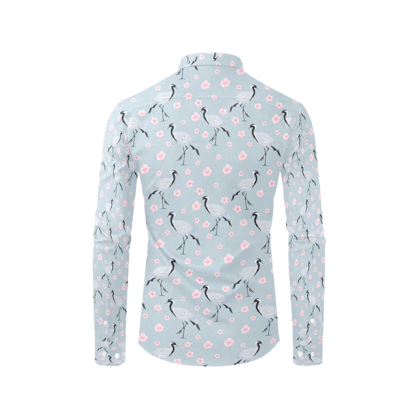 Sakura Bird Print Design LKS304 Men's Long Sleeve Dress Shirt