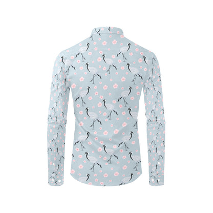 Sakura Bird Print Design LKS304 Men's Long Sleeve Dress Shirt