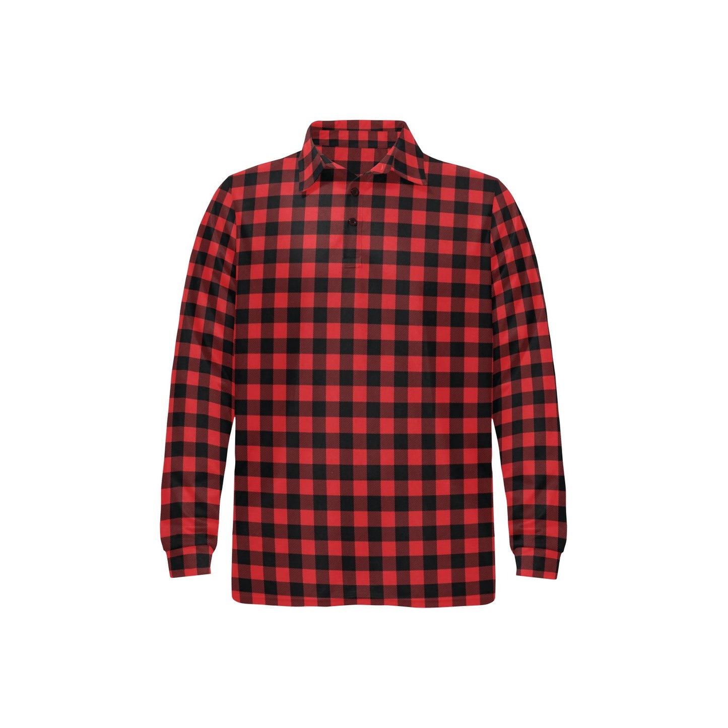 Red Black Buffalo Tartan Plaid Pattern Long Sleeve Polo Shirt For Men's