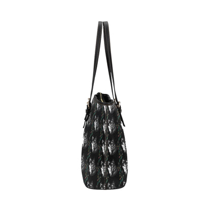 Wolf Black Dream Catcher Design Print Leather Tote Bag