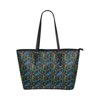 Peacock Themed Design Print Leather Tote Bag