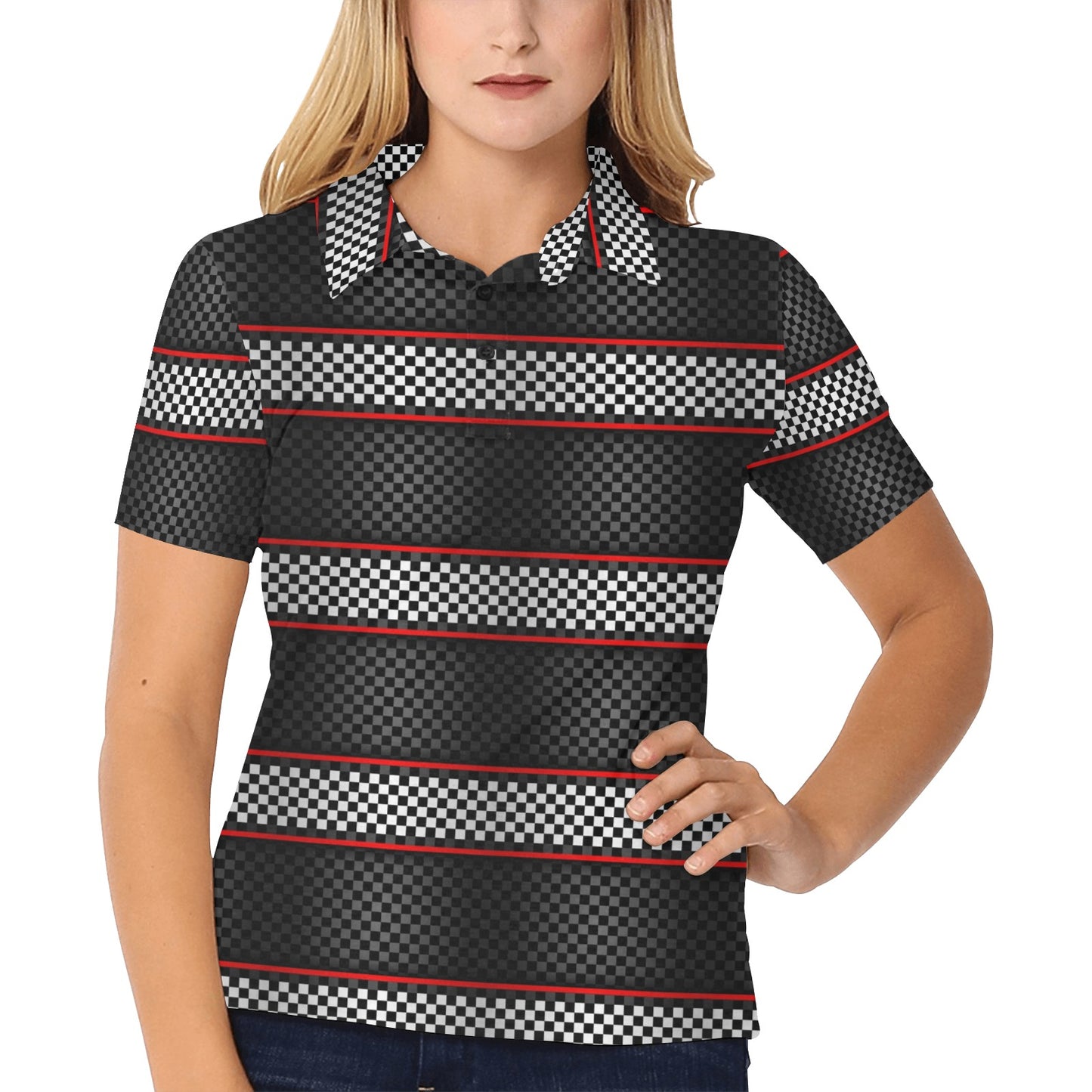 Checkered Flag Red Line Style Women's Polo Shirt