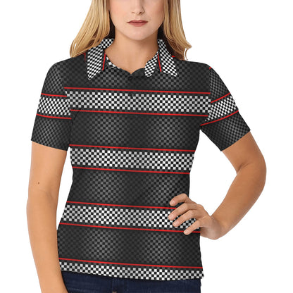 Checkered Flag Red Line Style Women's Polo Shirt