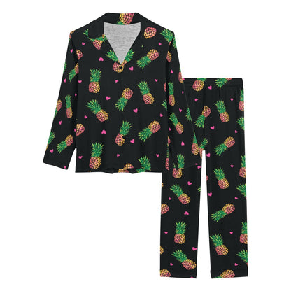 Neon Pineapple Pattern Print Design A04 Women's Long Pajama Set