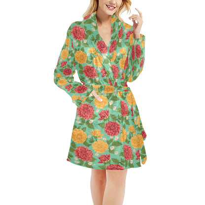 Dahlia Pattern Print Design DH011 Women's Fleece Robe
