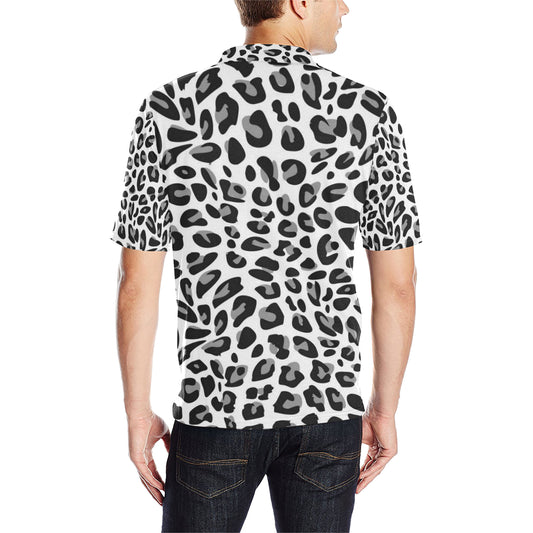 Snow Leopard Skin Print Men Polo Shirt