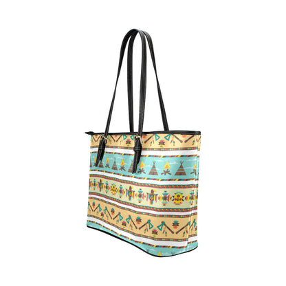 American indian Life Pattern Leather Tote Bag