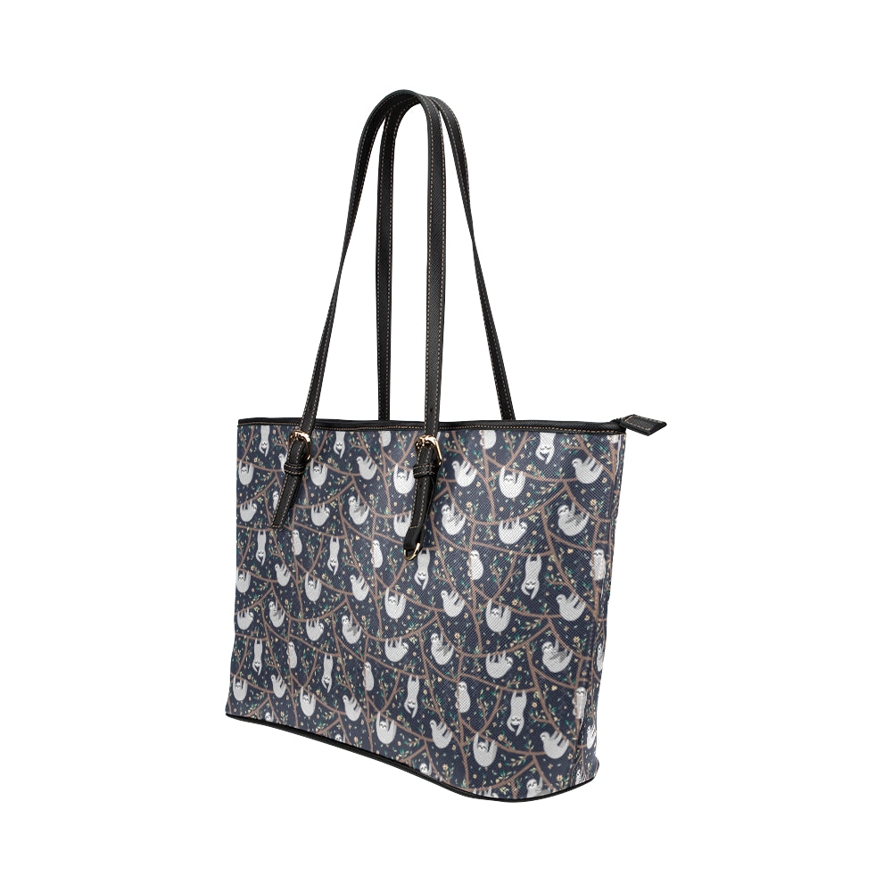 Sloth Happy Design Themed Print Leather Tote Bag