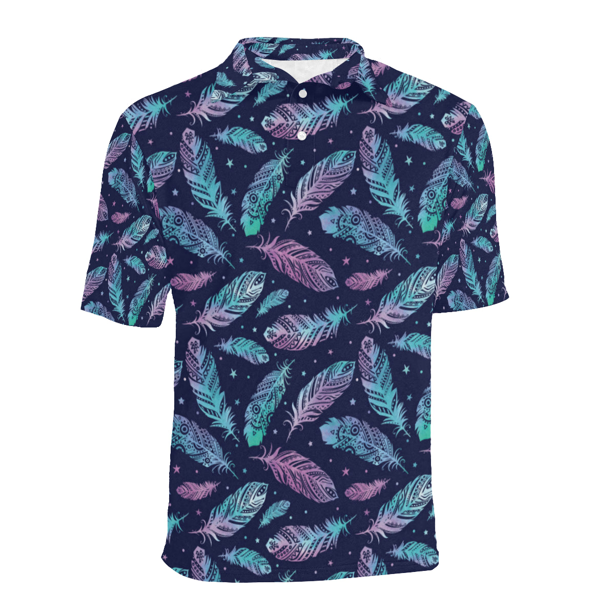 Feather Aztec Design Print Men Polo Shirt