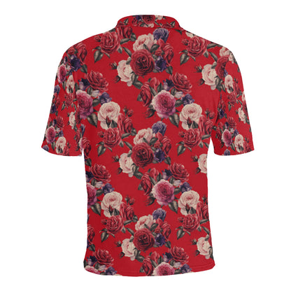 Rose Red Pattern Print Design RO07 Men Polo Shirt