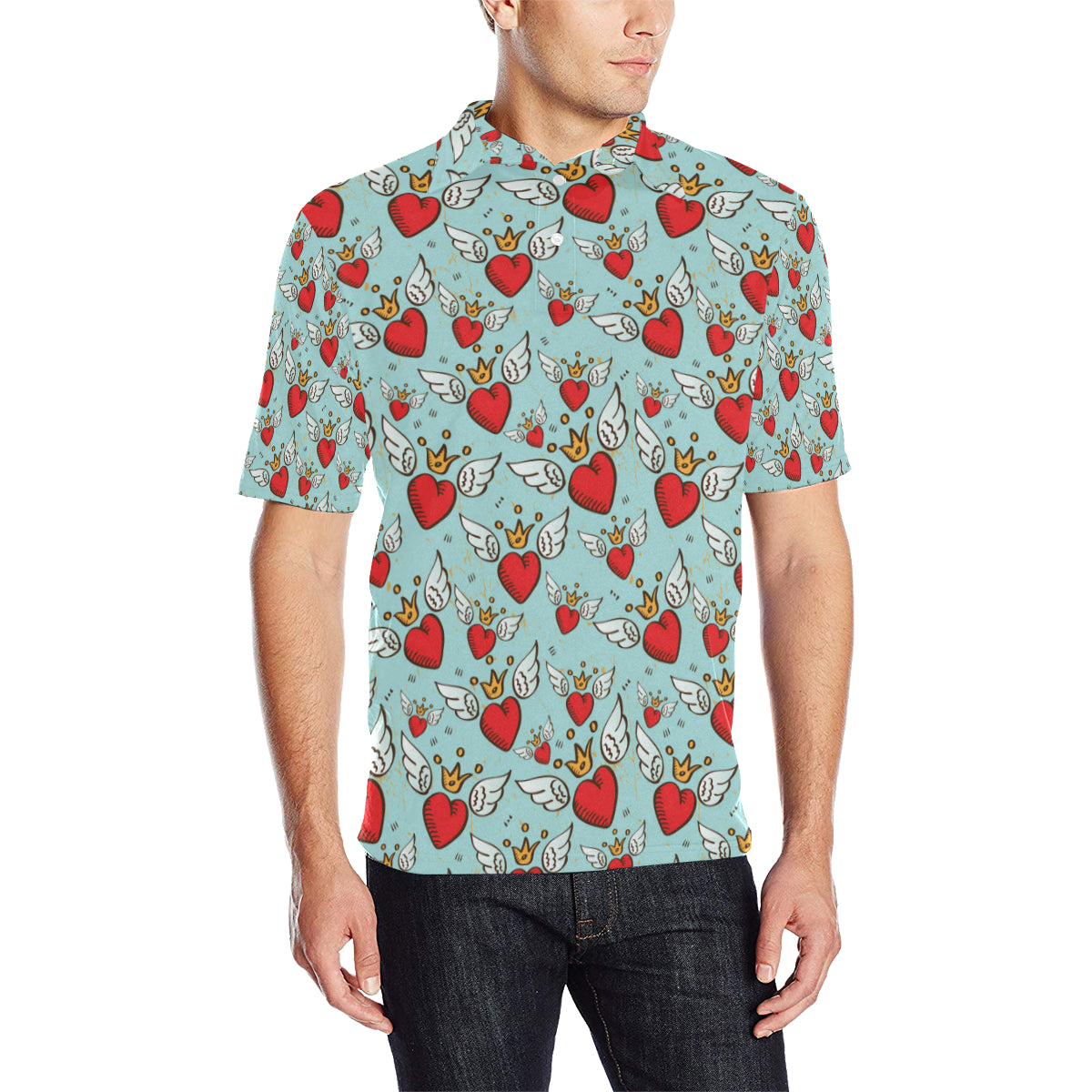 Angel Wings Heart Pattern Print Design 02 Men Polo Shirt