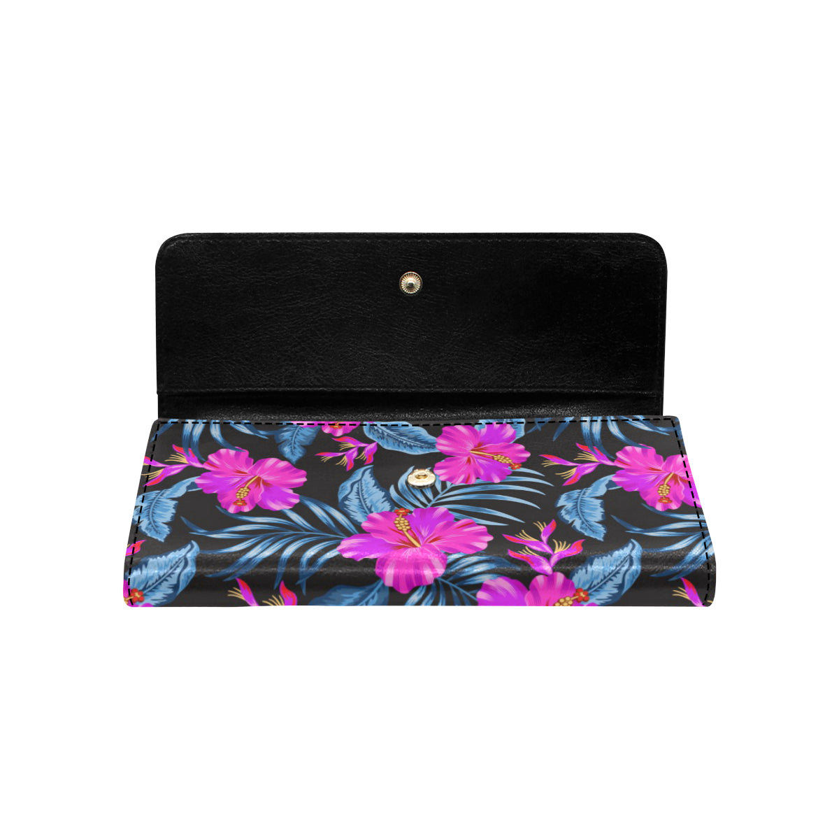 Neon Pink Hibiscus Pattern Print Design HB015 Women's Trifold Wallet