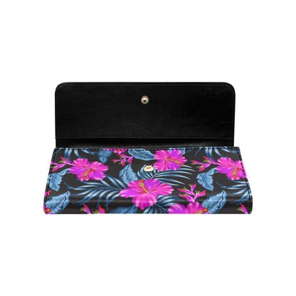 Neon Pink Hibiscus Pattern Print Design HB015 Women's Trifold Wallet