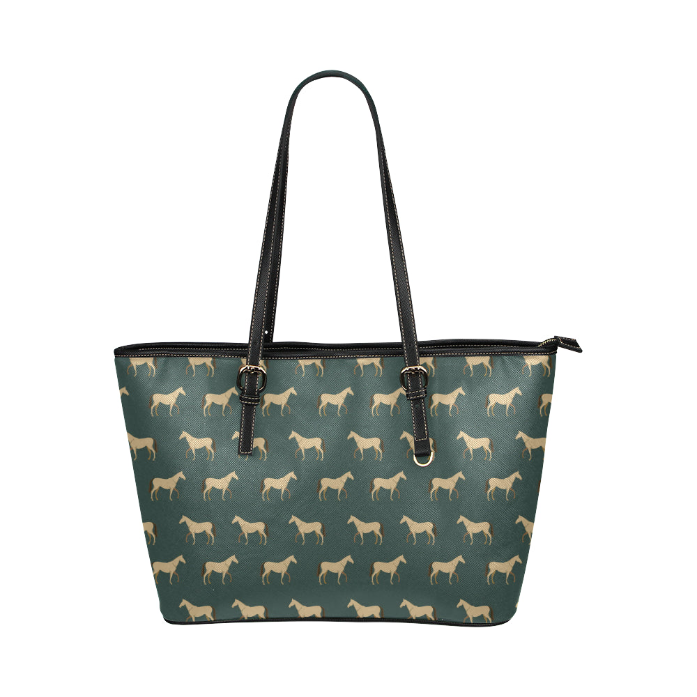 Horse Classic Themed Pattern Print Leather Tote Bag