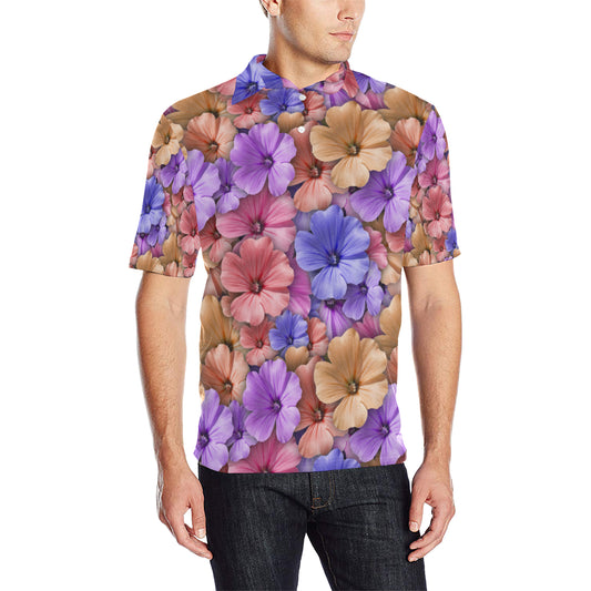 Colorful Geranium Pattern Men Polo Shirt