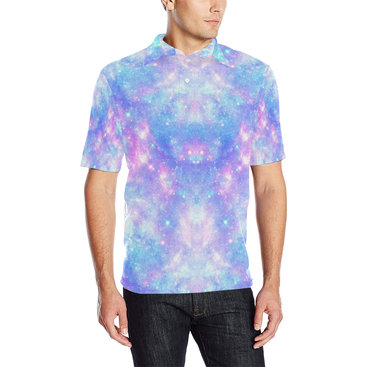 Galaxy Stardust Pastel Color Print Men Polo Shirt