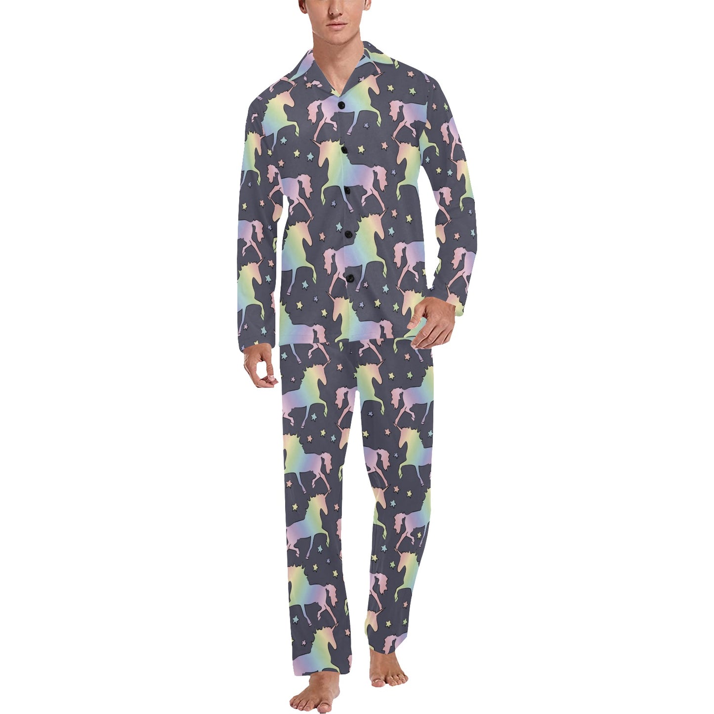 Rainbow Pattern Print Design A05 Men's Long Pajama Set