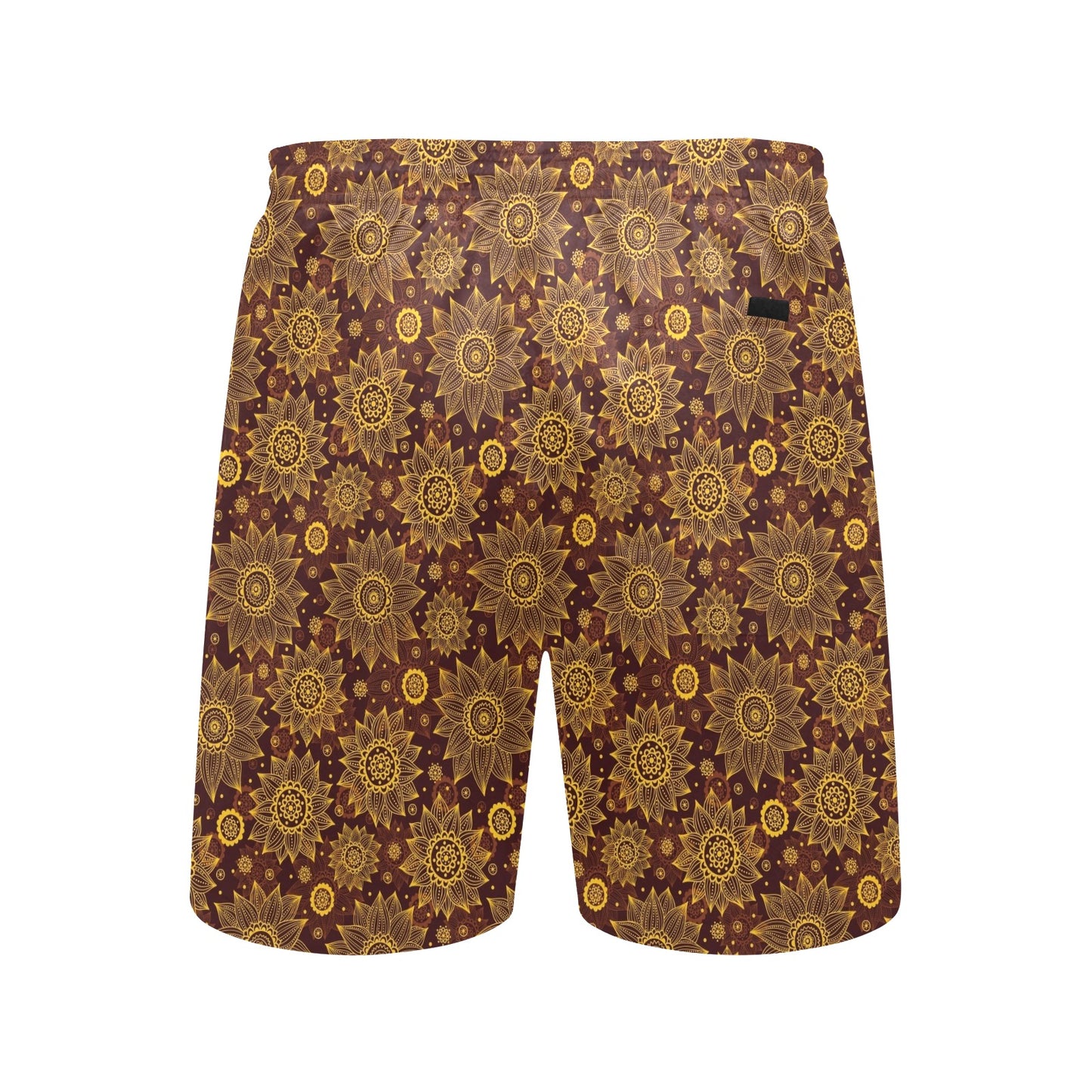 Gold Sunflower Hand Drawn Print Men's Swim Trunks Beach Shorts