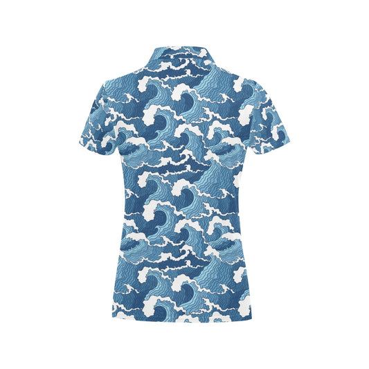 Wave Themed Pattern Print Women's Polo Shirt