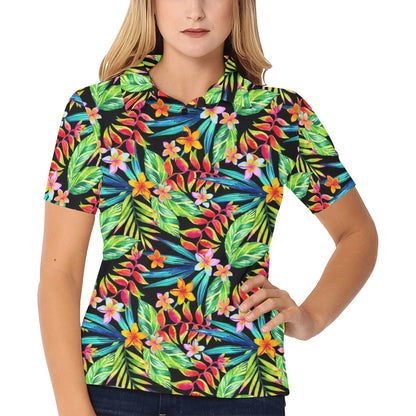Heliconia Pattern Print Design HL09 Women's Polo Shirt