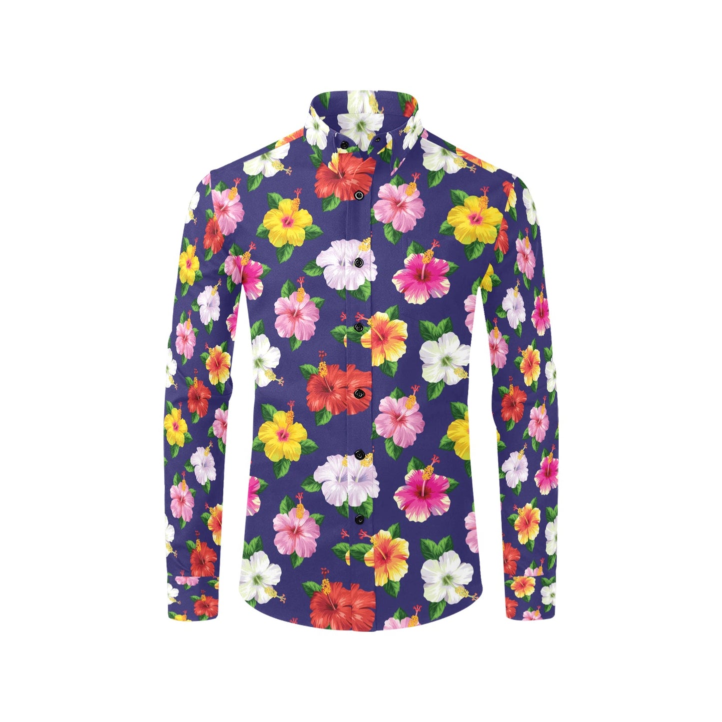 Hibiscus Colorful Print Design LKS301 Men's Long Sleeve Dress Shirt