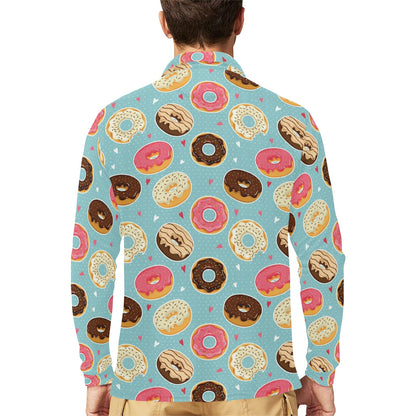 Donut Pattern Print Design DN04 Long Sleeve Polo Shirt For Men's