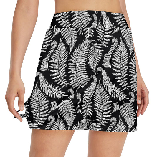 Fern Leave Black White Print Pattern 17" Golf & Pickleball Skort with Pockets