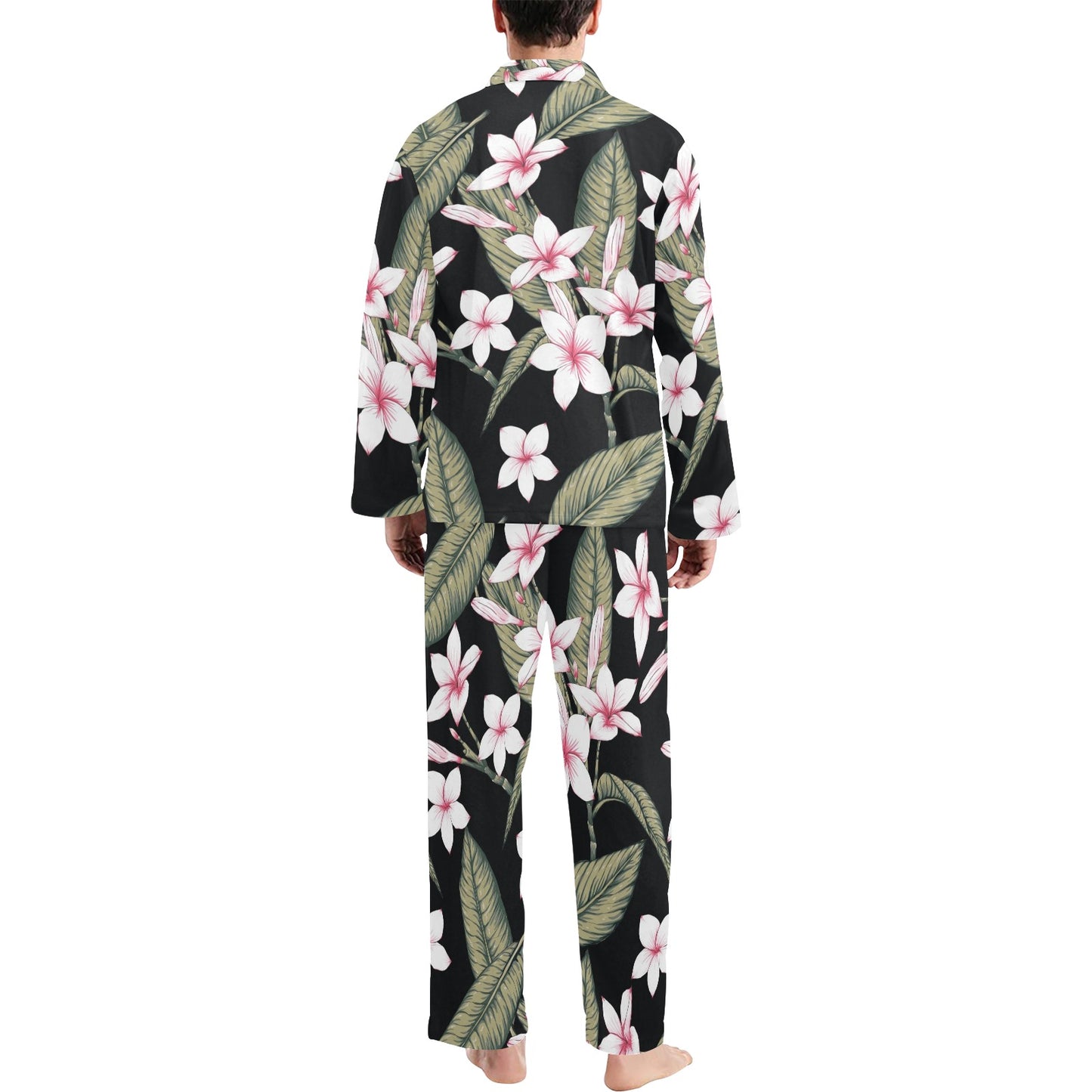 Plumeria Pattern Print Design PM021 Men's Long Pajama Set