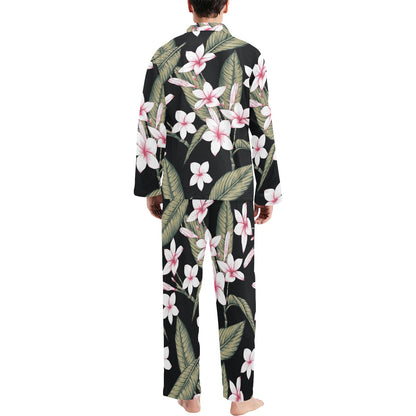 Plumeria Pattern Print Design PM021 Men's Long Pajama Set