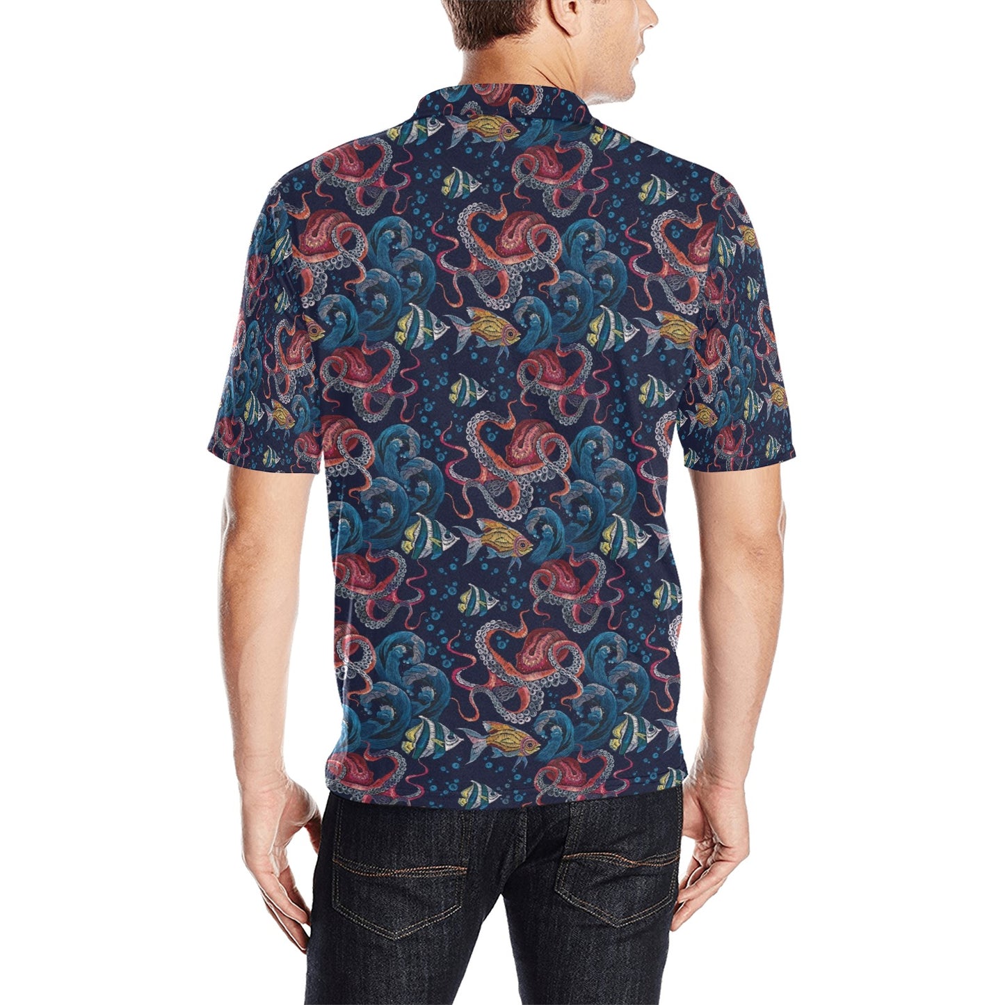 Underwater Giant Squid Print Design LKS302 Men Polo Shirt